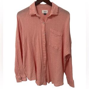American Eagle Women’s Small Peach Cotton Button Up Collared Shirt Top